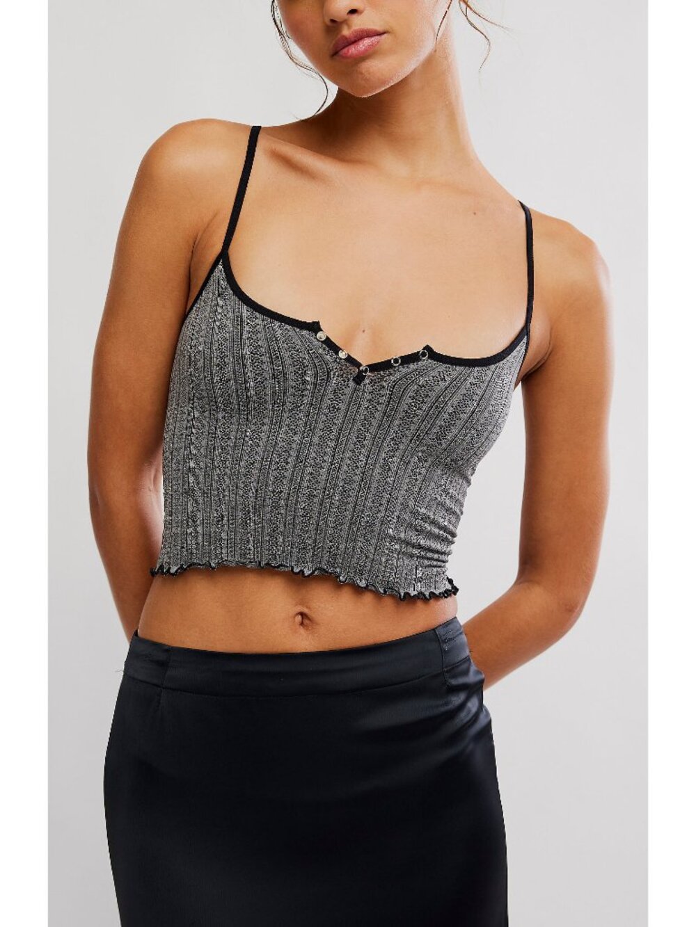 Free People Black & Gray Ribbed Cropped Camisole